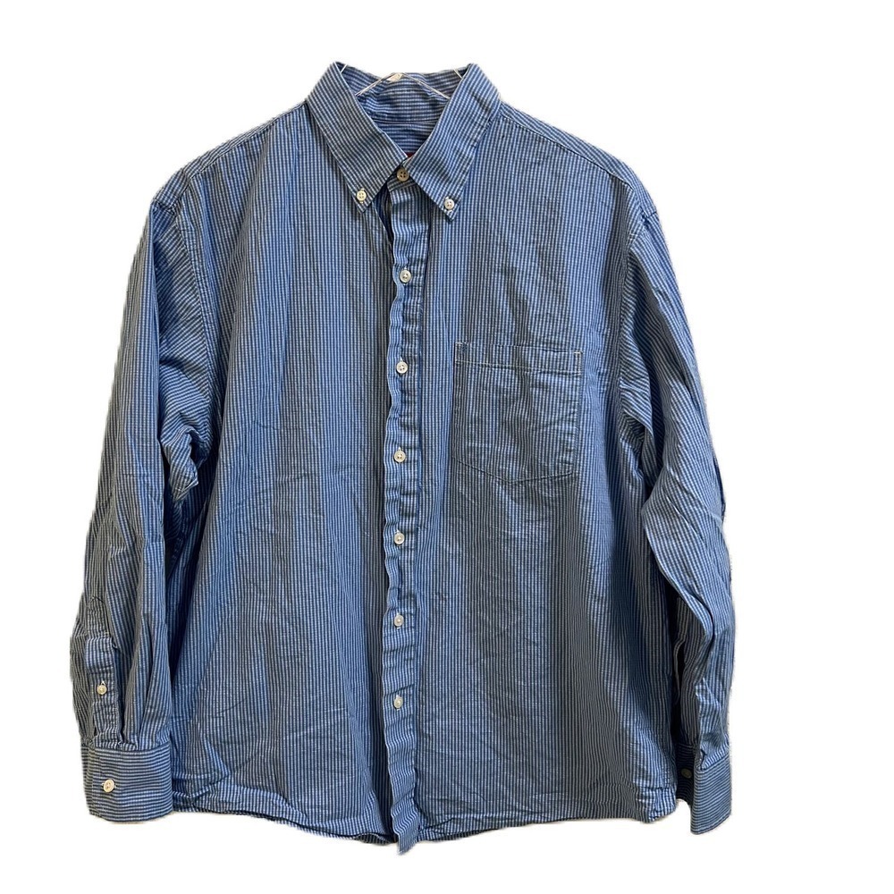 Izod Men's Long-Sleeved Dress Shirt Blue & White Size Large